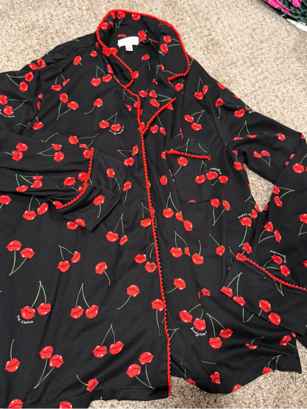 Beauty Sleep Social Red Cherry Print Long Pajama Set